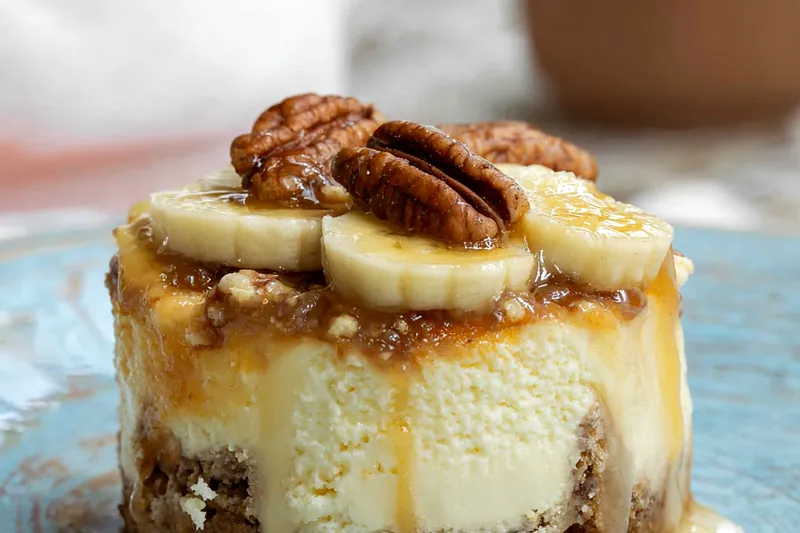 Banana pudding cheesecake baking in a water bath in the oven, showing the proper setup with the springform pan surrounded by hot water
