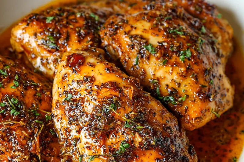 Crispy fried chicken pieces being tossed in glossy garlic glaze in a large pan, showing the coating process
