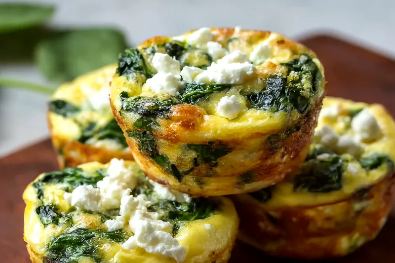 Fresh ingredients for spinach egg muffins including eggs, fresh spinach leaves, cottage cheese, colorful bell peppers, and herbs arranged on a clean kitchen counter